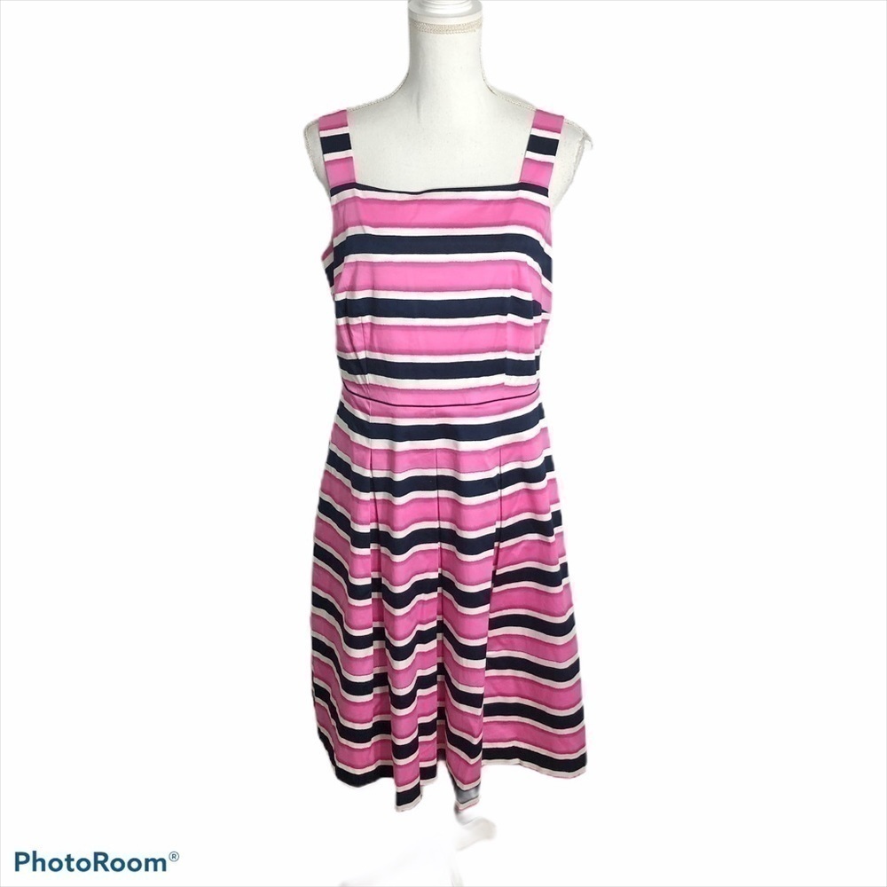 Talbots Fit Flare Pink Blue Striped Dress Sz 8